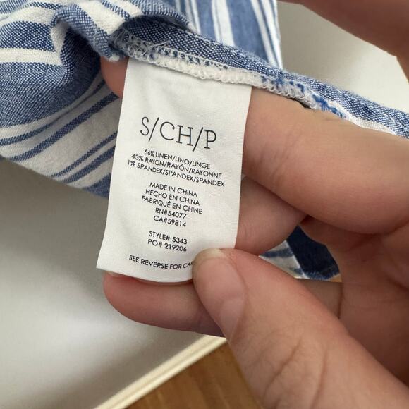 CABI stripe linen wing sleeve blouse 5343 womens Size Small coastal preppy - Picture 7 of 7